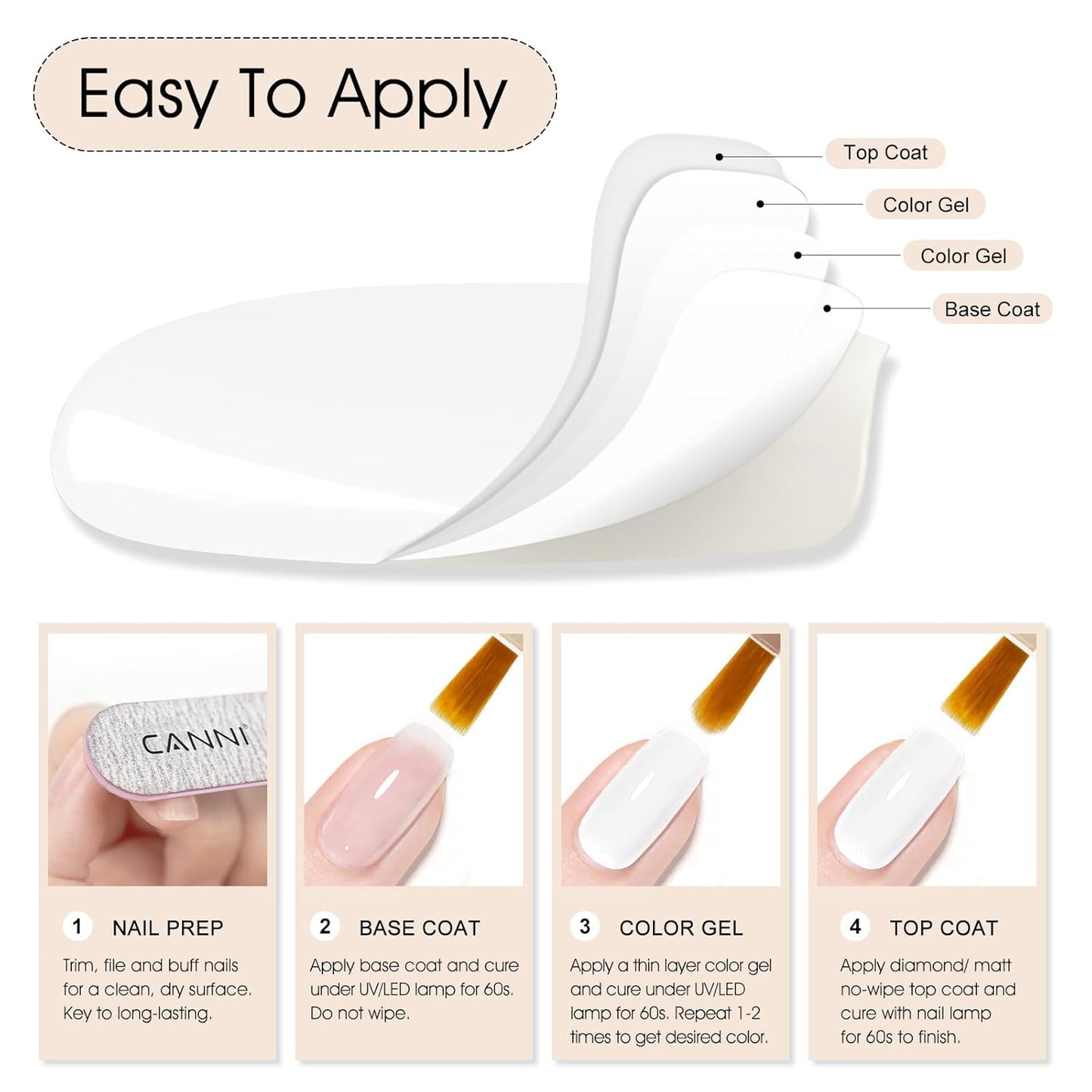 CANNI White Gel Polish – 1 Pc Pure White, High Gloss UV/LED Soak-Off Gel Nail Polish for French Manicure, DIY & Salon Quality for Grils & Women-BrightBean Baby