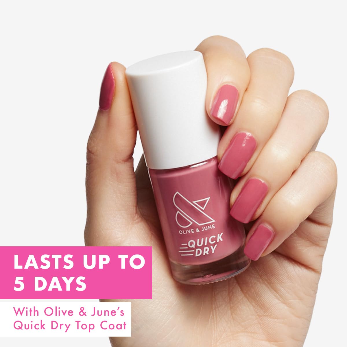 Olive & June Quick Dry Nail Polish | Instant, Fast-Drying, Smudgeproof Color | 15-free, Vegan, Cruelty-Free Formula | Lasts up to 5 Days | Salon-Quality Manicure, Pedicure at Home | Primrose Rosy Pink-BrightBean Baby