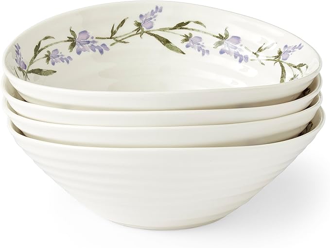 Portmeirion Sophie Conran Lavandula Cereal Bowls, Set of 4 – Ripple Design Floral Porcelain Serving Bowls for Soup, Salad, Dessert & Ice Cream – Stackable Lavender 7.5-Inch Everyday Dinnerware