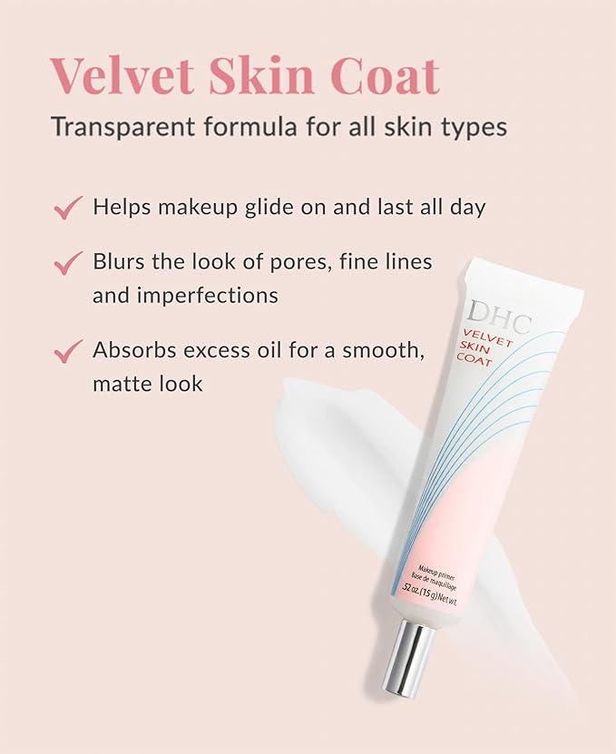DHC Velvet Skin Coat, Mattifying Makeup Primer, Powder-Gel Formula, Minimizes look of pores, fine lines, and Imperfections, All skin types, Fragrance and Colorant Free, 0.52 oz. Net wt-BrightBean Baby