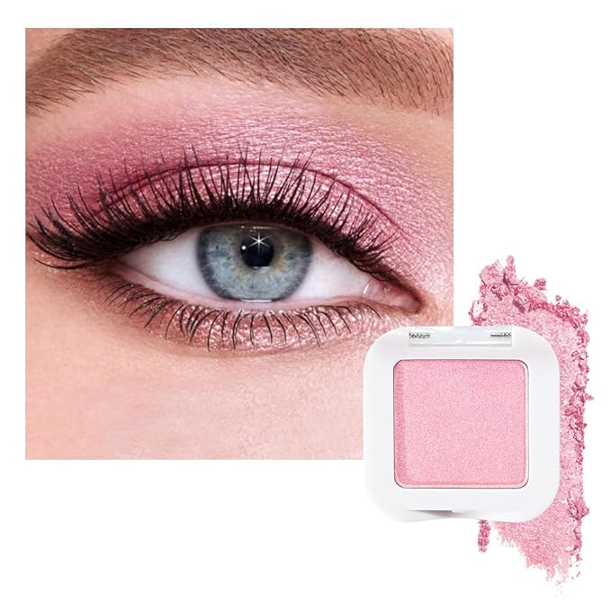 evpct Pink Single Eyeshadow Palette, Bright Light Pink Rose Glitter Shimmer Sparkle Cream Eye Shadow Palette Makeup for Older Women, High Pigment Waterproof Monochrome Mini Eyeshadow Makeup Products-BrightBean Baby