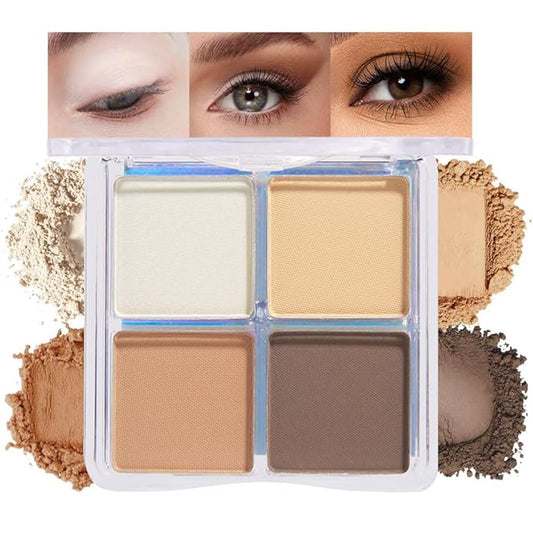 Powder Eyeshadow Quad, Light Medium Beige Brown Matte Eye Shadow Palette Makeup, Neutral Vegan Shimmer Quads Eye Shadow Palette for Older Women Pigmented Waterproof, paleta de sombras de ojos-BrightBean Baby