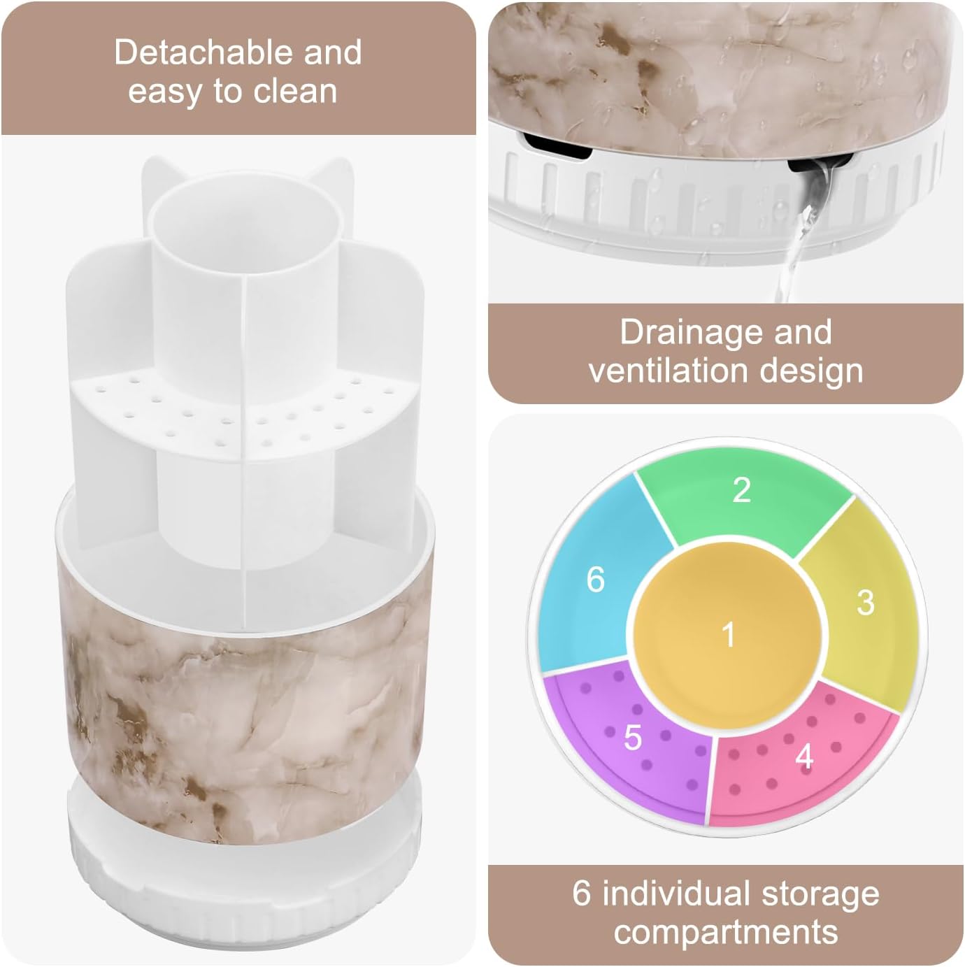 Marble Toothbrush Holders - 360° Rotating Detachable 6 Slots Kids Electric Toothbrush and Toothpaste Holde for Bathroom Accessories Organization Countertop Vanity Sink Storage-BrightBean Baby
