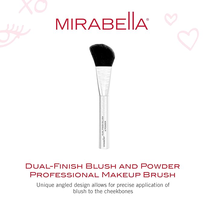Mirabella Dual Finish Blush & Powder Brush – Angled Vegan Makeup Brush for Cheeks, Super-Soft Synthetic Bristles, Weighted Aluminum Handle, Cruelty-Free, Professional Quality-BrightBean Baby