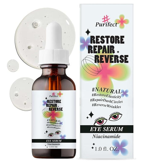 Made in USA Natural Peptide Retinol Niacinamide Eye Serum Anti Aging Brightening Firming Under Eye Care Non-greasy Formula - 1oz/30ml (#Purifect RestoreRepairReverse Niacinamide Eye Serum)-BrightBean Baby