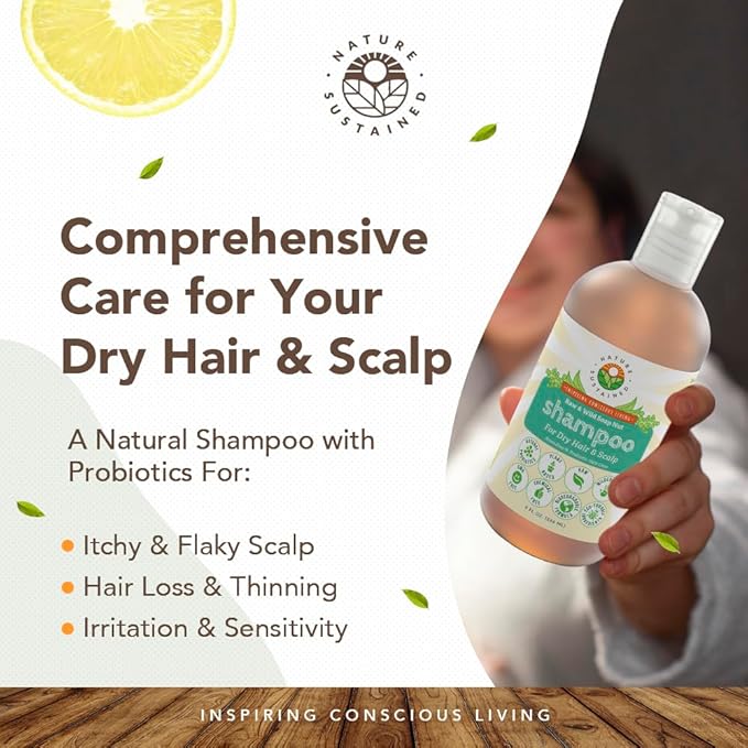 Natural Shampoo for Dry Hair & Scalp - Organic, Raw & Wildcrafted with Probiotics, Hypoallergenic & Sulfate Free Hydrating Shampoo for Dryness, Frizz, Breakage, Itchiness, Thinning - Gallon, Original-BrightBean Baby
