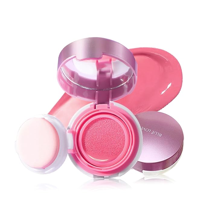 BLUE LOVE Cushion Liquid Blush - Silky Cheek Tint with Mirror, Natural Enhancer for a Radiant Finish, Contours & Highlights for Effortless Elegant (03 Pink Peony)-BrightBean Baby