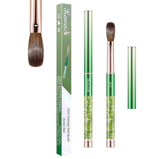 Acrylic Nail Brush Size #12, KEMEISI 100% Pure Kolinsky Nail Art Brushes Sturdy Handle Oval Shaped Acrylic Powder Nail Design Tools for Professional Manicure DIY Home Salon (Green)-BrightBean Baby