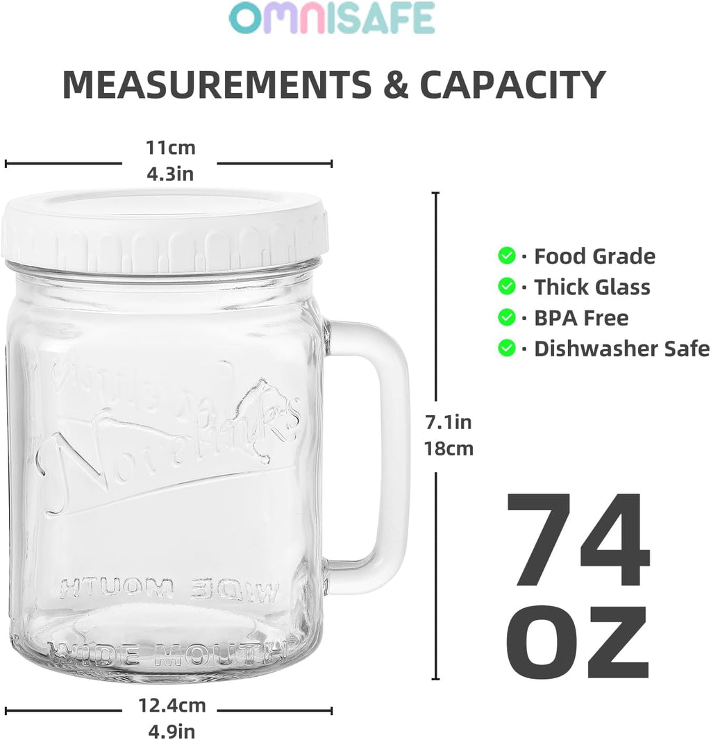 2 Pack Large Mason Jars Wide Mouth,74 oz Airtight Glass Jars with Lids, Food Storage Canisters for Fridge, Glass Canisters for Candy,Pickles, Sugar, Flour, Cookies, DIY Decor & Party Favors