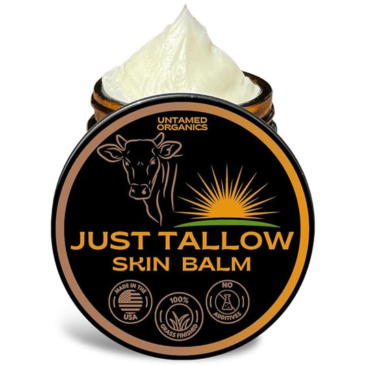 Untamed Organics Just Tallow 100% Grass-Fed Grass-Finished Beef Tallow Balm For Skin Care - Full Body & Face Moisturizer For Sensitive Skin, Eczema - All-Purpose Pure Tallow Cream (Unscented) 2 oz-BrightBean Baby