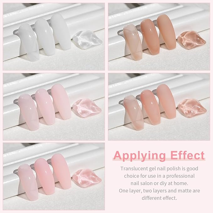 RARJSM Nude Rubber Base Gel Nail Polish Set Clear Sheer Milky White Opaque Pink Builder Base Gel in a Bottle Hard Extension Gel Skin Tone 6 Netural Colors Cured for Nails at Home Salon DIY Beginner-BrightBean Baby