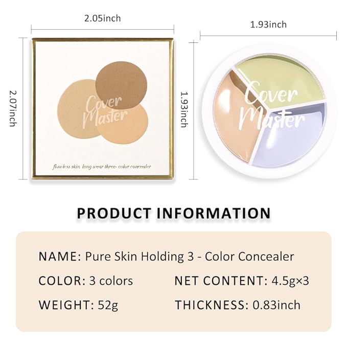 Kaely Tri Color Concealer Pot,Color Correcting Concealer for Dark Circles Spots,3 Color Cream Concealer Full Coverage,Foundation Contour Makeup Palettes,under Eye Brightener corrector de ojeras,02-BrightBean Baby