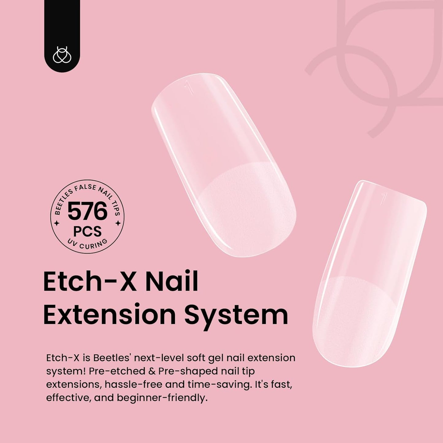 Beetles Gel Nail Tips Etch-X, Square Short, 576Pcs 12 Sizes, Pre-Shaped Half Matte Full Cover Soft Acrylic Fall False Nail Tips Easy DIY Press On Nail Extension Manicure Salon Gift for Women-BrightBean Baby