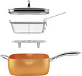 FELAMP 9.5 Inch Ceramic Nonstick Deep Square Frying Pan Set - 4 Piece Copper Cookware