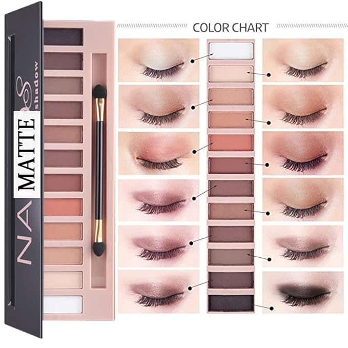 All in One Makeup Kit For Girls12 Colors Naked Eyeshadow Palette, Nude Foundation Face Primer, Makeup Brush, Makeup Sponge, Eyebrow Soap Kit Brows Gel, Winged Eyeliner Stamp Makeup Set (SetA)-BrightBean Baby