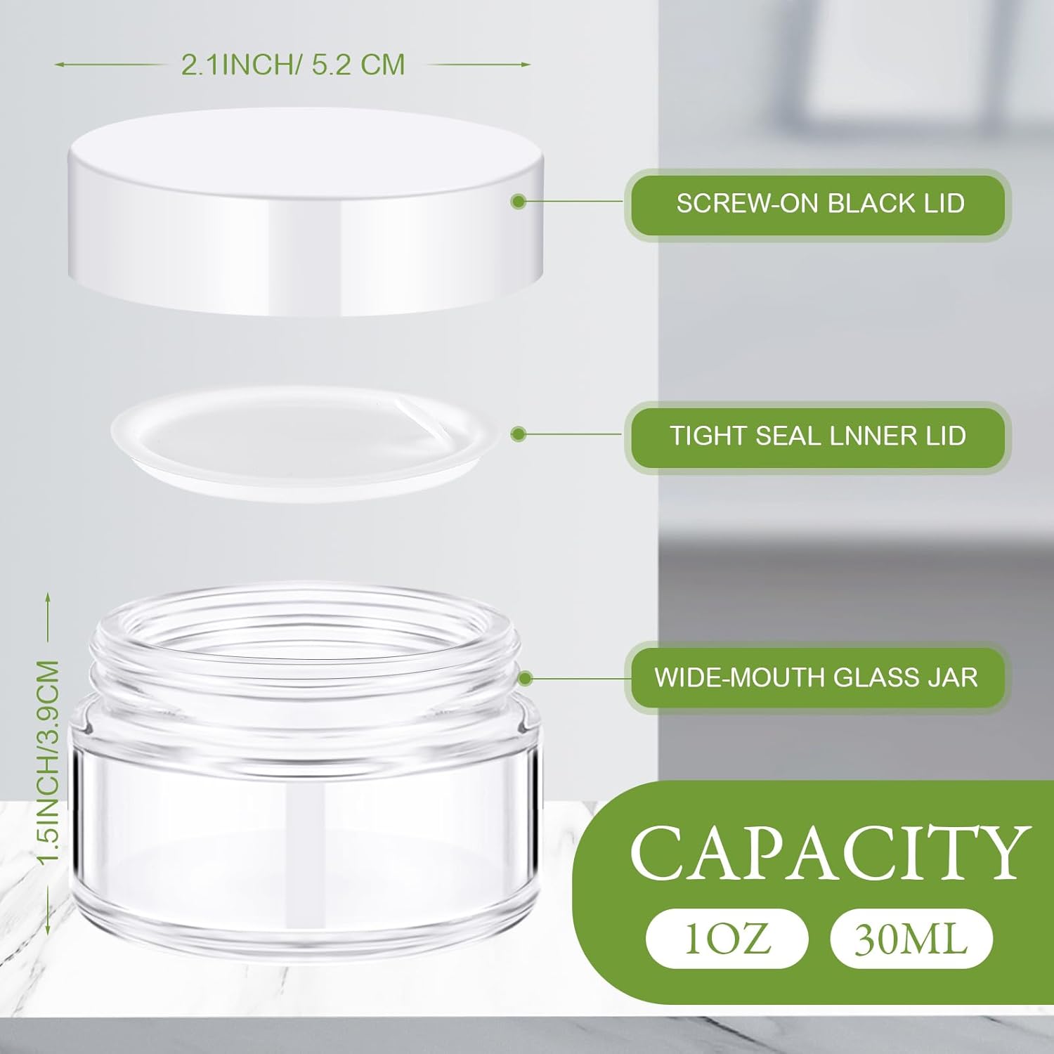 Domensi 100 Pcs 1 oz Glass Jars with Lids Bulk Round Glass Cosmetic Jars Lids 1 oz Small Travel Containers with Inner Liner for Lotions Powders Ointments Sample Cream(Clear, White)-BrightBean Baby