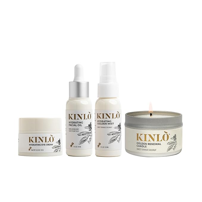 Kinlo Self Care Kit - Facial Oil, Facial Mist, Eye cream, Sweet Orange Coconut Scent Candle | Home SPA Gift Set Mother's Mother's day gift day gift | Black Owned Skincare | Made in USA-BrightBean Baby