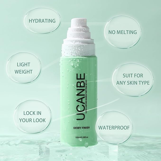 UCANBE Makeup Setting Spray, Dewy Finish Long Lasting Make Up Spray, Hydrating, Fast Drying Face Mist for Natural Glow, 3.38 fl oz-BrightBean Baby