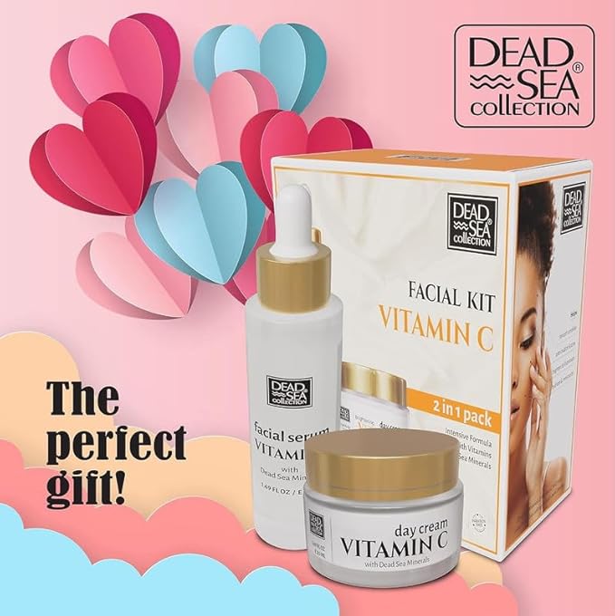 Dead Sea Collection Facial Vitamin C Kit - Day Cream (1.69fl.oz/50ml jar) & Facial Serum (1.69fl.oz/50ml bottle) - Pure Dead Sea Minerals - Anti-Wrinkle Hydration Smooth and Moisturized Skin-BrightBean Baby