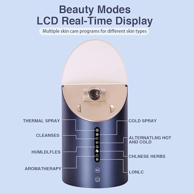 Facial Steamer DENFANY Nano Steamer Ionic Hot & Cool Mist Home SPA | 8 Steam Modes | Aromatherapy Basket | Digital LCD Screen | Extraction Set-BrightBean Baby