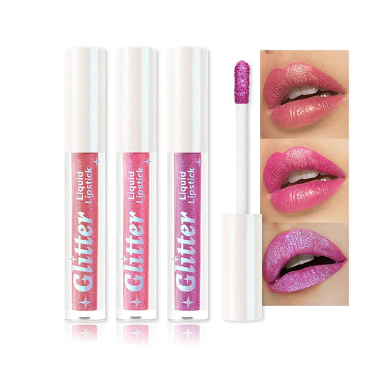 3Pcs Metallic Lipstick for Women,Lightweight Glitter Sparkling Liquid Lipsticks,Shimmer Lip Gloss Stain Long Lasting Waterproof Smudge Proof Non-Drying 24 Hour Full Coverage Lip Makeup,Vegan-BrightBean Baby