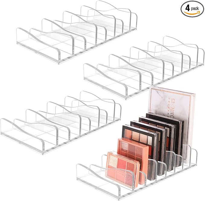 FLMOUTN 4 Pack Makeup Pallet Organizer Eyeshadow Palette Organizers Acrylic 8-Cell Make up Palette Holder Cosmetic Storage for Contour Kit, Eye Shadow, Blush-BrightBean Baby