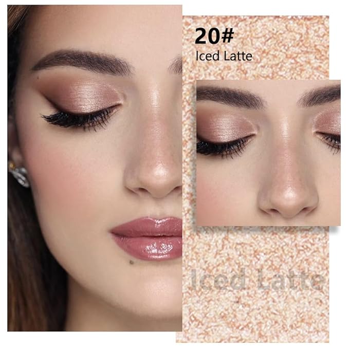 evpct Light Nude Brown Shimmer Single Eyeshadow Palette Makeup for Older Women, Iced Latte Glitter Sparkle Cream Eye Shadow Palette Brightener Makeup for Older Women, High Pigment Monochrome Eyeshadow-BrightBean Baby