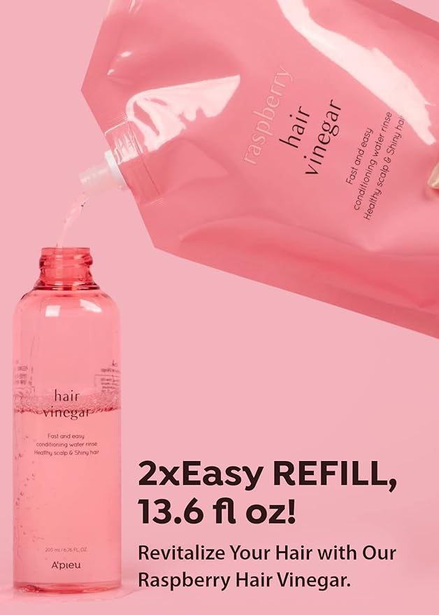A'PIEU Raspberry Hair Vinegar Rinse Refill 13.6 fl oz - Scalp Treatment for Balanced pH, Shiny Hair | Korean Hair Care I Clarifies & Encourages Growth | Dandruff & Oil Control-BrightBean Baby