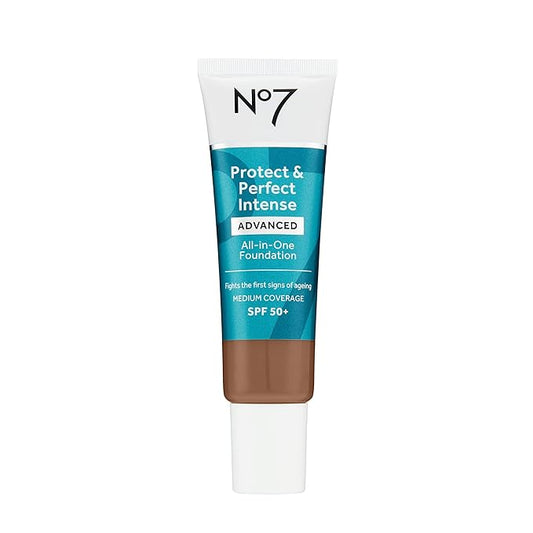No7 Protect & Perfect Advanced All in One Foundation - Chestnut - Age Defying Foundation Makeup with SPF 50 for Women - Makeup Base Cream Helps to Reduces Redness & Blurs Visible Pores (30ml)-BrightBean Baby