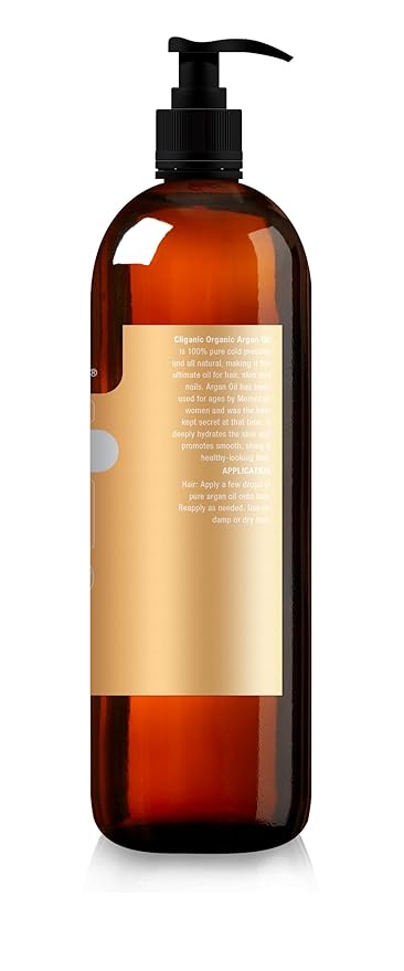 Cliganic Organic Argan Oil for Hair, Face & Skin (Bulk, 32oz with Pump) - 100% Pure, Cold Pressed-BrightBean Baby