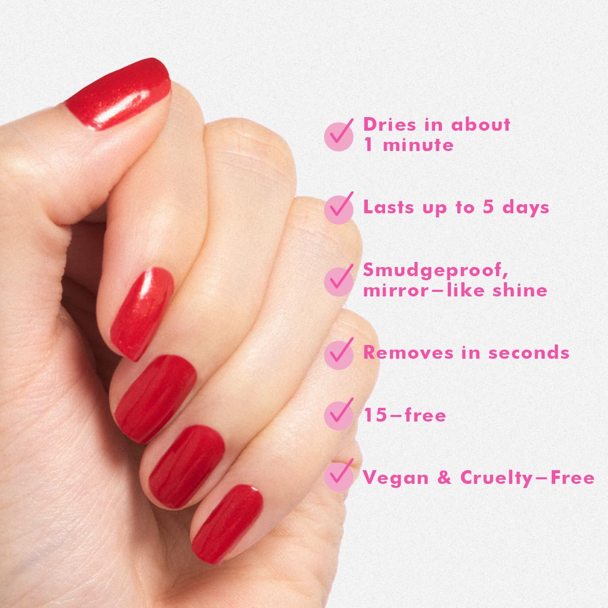 Olive & June Quick Dry Nail Polish | Instant, Fast-Drying, Smudgeproof Color | 15-free, Vegan, Cruelty-Free Formula | Lasts up to 5 Days | Salon-Quality Manicure at Home | Lippy | Shimmering Red-BrightBean Baby