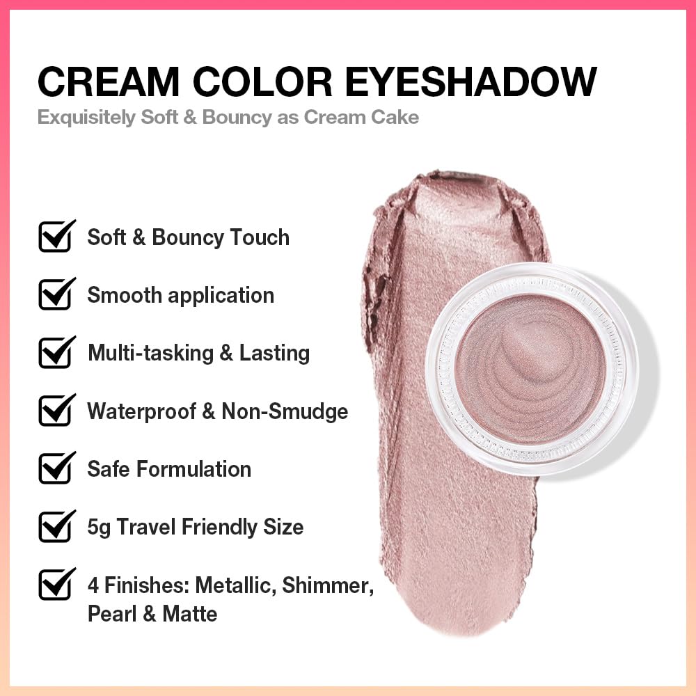 Kaely Single Cream Eyeshadow Pot, Praline Metallic Eye Shadow for Older Women High Pigmented Waterproof, Natural Eyeshadow Palette Makeup Brightener, sombras en crema para ojos, Blendable, 730-BrightBean Baby