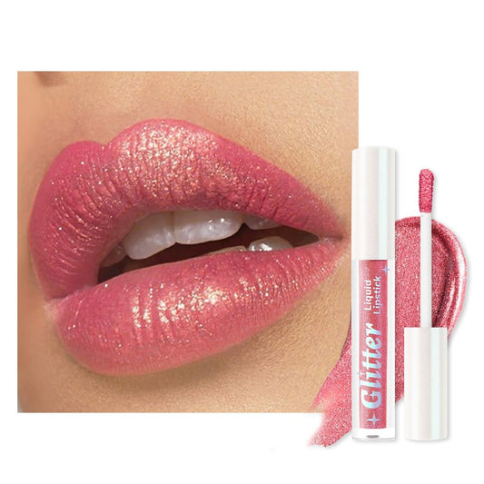 Nude Pink Metallic Lipstick for Women,Lightweight Glitter Sparkling Liquid Lipsticks,Shimmer Lip Gloss Stain Long Lasting Waterproof Smudge Proof Non-Drying 24 Hour Full Coverage Lip Makeup,Vegan-BrightBean Baby