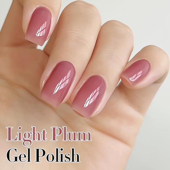 Double Rhythm 0.50 OZ Translucent Gel Polish Same Color Same Bottle Sheer Pastel Neutral Natural Milky 15 ML Jelly UV Nail Art DIY at Home (Light Plum-A1530)-BrightBean Baby