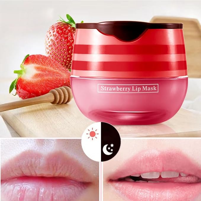 2 Pcs Lip Balm Honey Pot, Honey & Strawberry Hydrating Lip Mask, Reduces Lip Lines Prevention Dry and Cracked Lip Scrubs Exfoliator Honeypot Lip Balm. (Honey & Strawberry)-BrightBean Baby