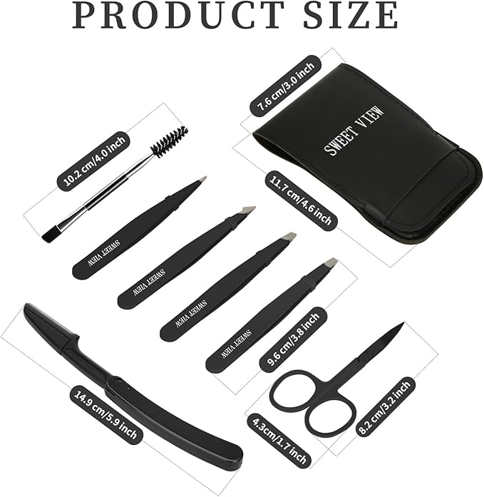 7pcs Eyebrow Tweezers Kit for Women Precision Plucker with Brow Scissors & Razor & Spoolie for Facial, Chin, Brow, Splinter and Ingrown Hair-BrightBean Baby
