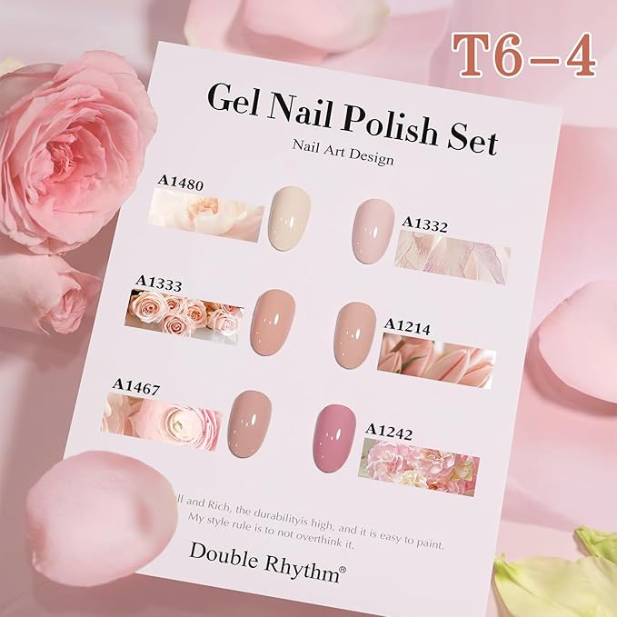 Double Rhythm 6 Pcs 15 ML Gel Polish Set Same Color Same Bottle Soak Off Gel Polish Kit Nail Art Manicure Salon DIY at Home for Women (Light Beige Nude Pink Neutral Rose-T6-4)-BrightBean Baby