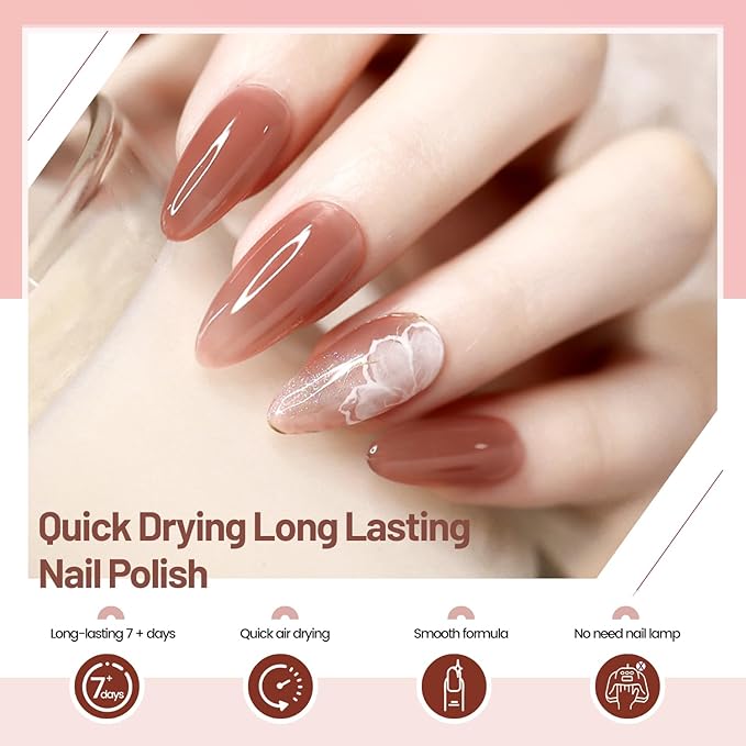 Jelly Nail Polish Set 6 Colors Nude Pink Pale Purple Jelly Quick Dry Nail Polish Set for Nail Art Manicure DIY Salon-BrightBean Baby