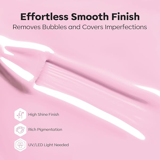 modelones Builder Nail Gel, 8-in-One Baby Pink Builder, Pastel Pink Rubber Base Gel Polish, LED Lamp Cured Color Base Hardener Apex Building Strengthener Extension for DIY Salon Girls Home-BrightBean Baby