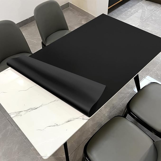 Desk Top Cover - 38x84 Inch Waterproof Easy to Clean Can Conceal Flaws Protector The Table Top from Scratches Used for Dining (Black+Black 38x84)