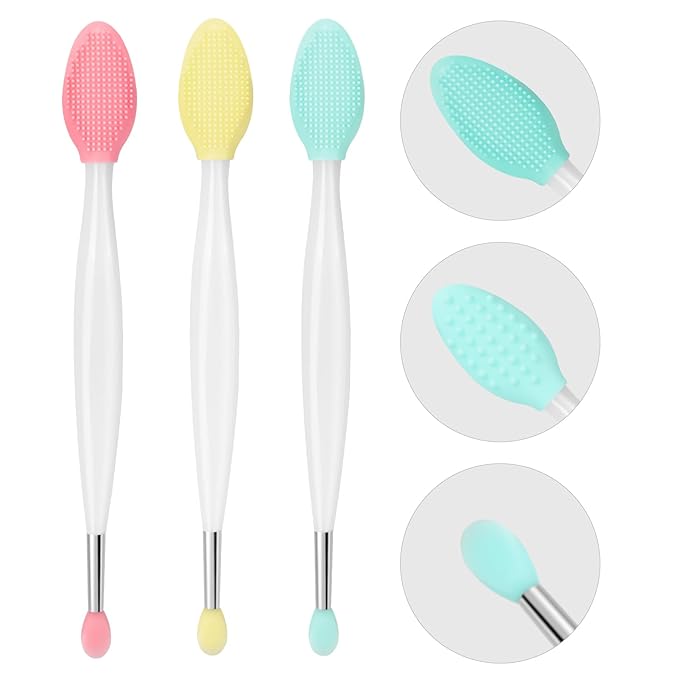 Unaone Lip Scrub Brush - 3 PCS Dual-ended Lip Scrubber Exfoliator and Silicone Lip Brush, 2-in-1 Silicone Lip Scrub Tool Lip Mask Applicator, Gentle Exfoliator & Applicator for Soft-BrightBean Baby