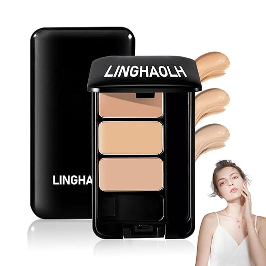 3 Colors Corrector Palette,Full Coverage Cream Concealer Liquid Foundation with Brush,Waterproof Color Correcting Concealer Long Lasting Foundation Contour Makeup Palette for Women-BrightBean Baby