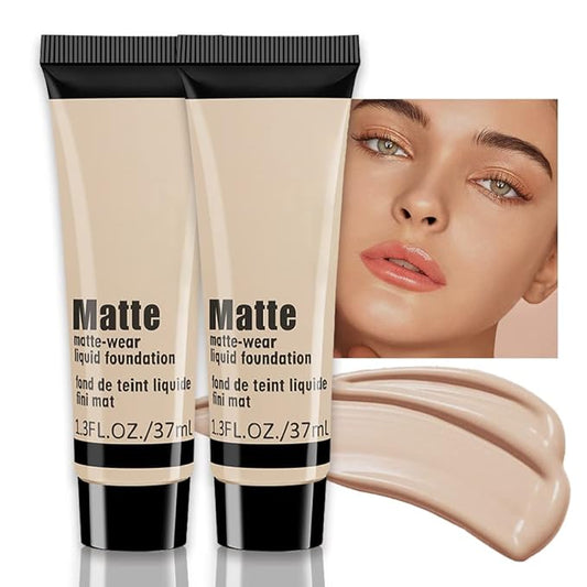 2 Pack Liquid Foundation Cream for Face Makeup,Durable Full Coverage Matte Concealer Make Up,Oil Control & Waterproof Base Primer -1+1 Fl.Oz-BEIGE 6#-BrightBean Baby