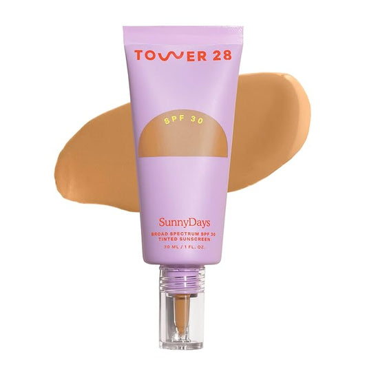 Tower 28 Beauty SunnyDays SPF 30 Tinted Mineral Sunscreen - For Sensitive Skin - 2-in-1 Facial Broad Spectrum UVA/UVB Protection + Foundation – Shade 30 PCH, 1 Fl Oz-BrightBean Baby