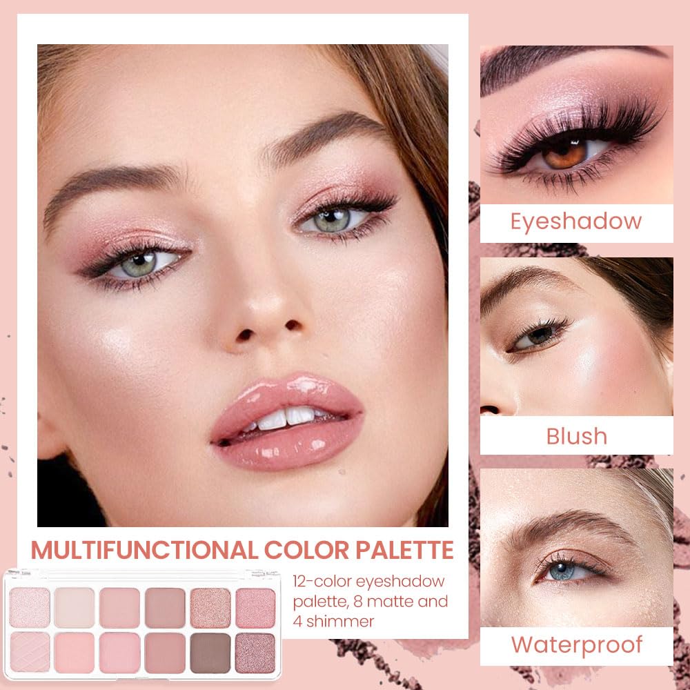 AMY'S DIARY 12Color Light Pink Purple Eyeshadow Palette, Long-Lasting, and Highly Pigmented. Elevate Your Eye Makeup– Unleash Your Unique Style (07#)-BrightBean Baby