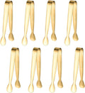 8PCS Gold Mini Metal Tongs, 4.3" Stainless Steel Tiny Tong, Small Kitchen Accessories for Serving Food, Ice, Sugar Cube, Salad, Toaster, Desserts