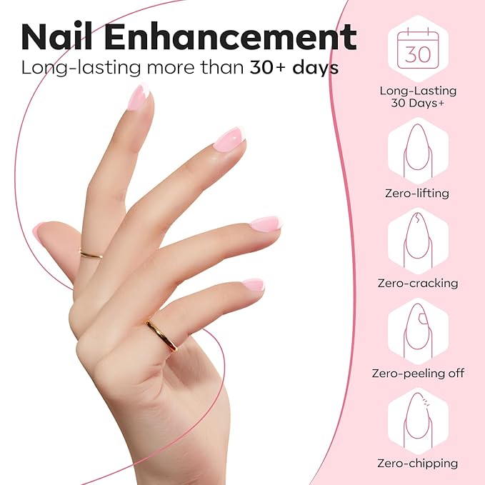 modelones Builder Nail Gel, 8-in-One Pink Builder for Nail Thickening, U/V LED Lamp Cured Hard Color Base Extension Rhinestone Tips Glue Gel Polish in a Bottle for DIY Home Manicure Women-BrightBean Baby