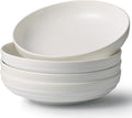 HAPPY KIT Stoneware 9'' Pasta Bowls, 42 Oz Large Salad Bowls Set of 4, Serving Bowls Perfect for Dessert, Soup, Fruit, Noodle, Granite White