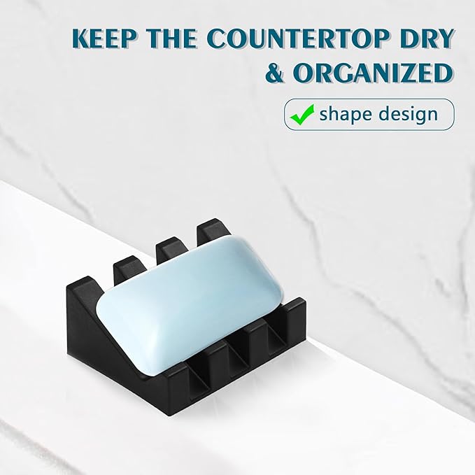 Self Draining Soap Dish,Silicone Suction Cup Soap Holder, Bathroom Soap Dish for Bar Soap,Can Extend Soap Life,Bathroom, Bath Tub, Kitchen Sink (4, Black)