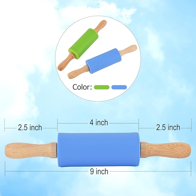 Mini Silicone Rolling Pin for Kids, Non-stick Surface Wood Handle, 9 Inch 1 Pack White Christmas Tree